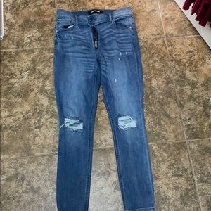 Express Faded Wash Blue Jeans Rugged Wear